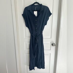 Bloomchic Navy Blue Tie Waist Midi Dress Size 12